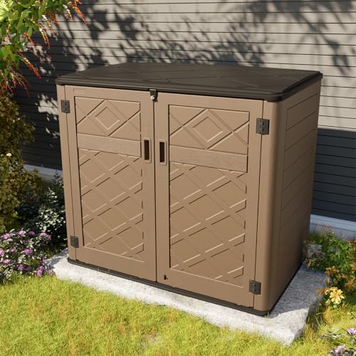 Horizontal Outdoor Storage Shed, 47 Cu.ft Resin Waterproof Cabinet for Garden Patio Backyards F5157