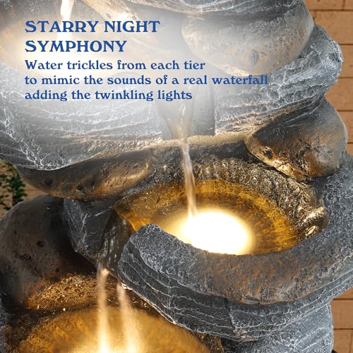 5-Tier Cascading Rock Water Fountain Outdoor Garden with Lights N292007