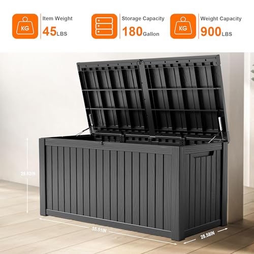 100 Gallon Resin Deck Box, Lockable Patio Outdoor Storage, Waterproof - Black F75230