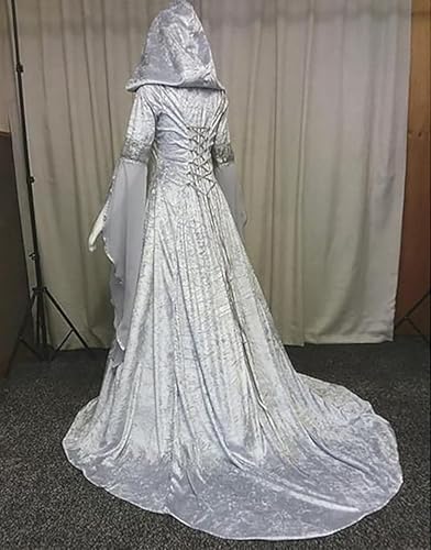 Medieval Victorian Dress for Women, Vintage Witch Halloween Costume with Hood W9109