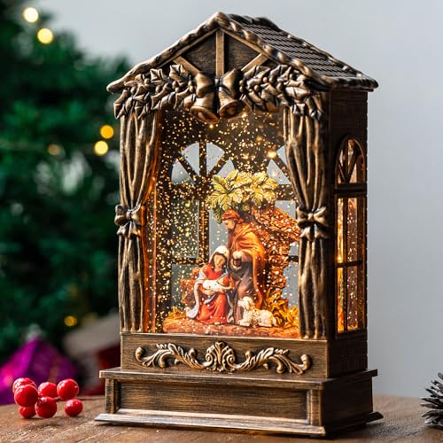 Christmas Snow Globe Nutcracker Lantern, Glitter Lighted Nutcracker & Bear with Music & Timer Water Lantern for Home Decoration and Gift, Battery Operated or USB Powered