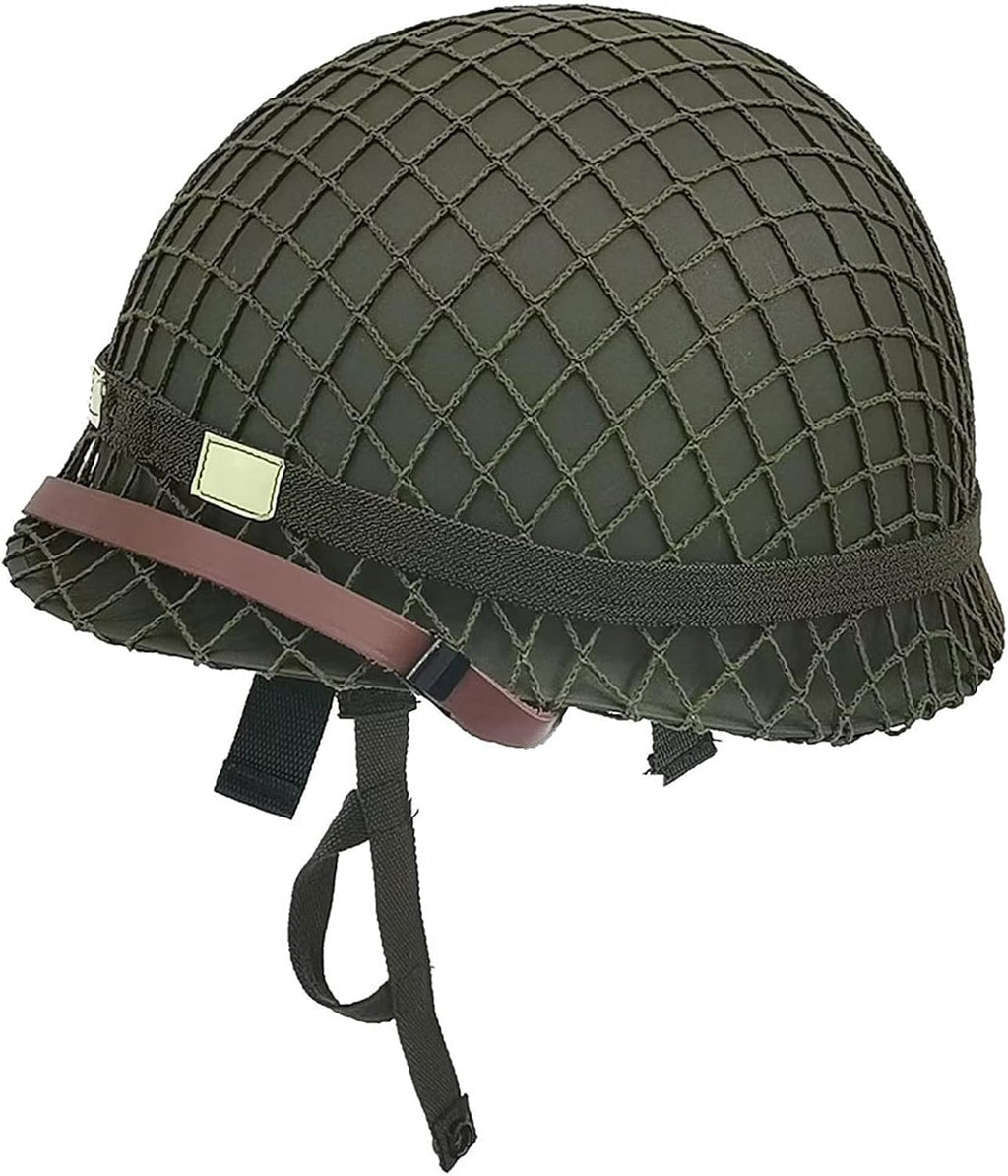 WW2 US Army M1 Steel Military Helmet Replica, WW2 Gear, WW2 Uniform, Vietnam War Helmet with Net Cover Chin Strap Cat Eye Band