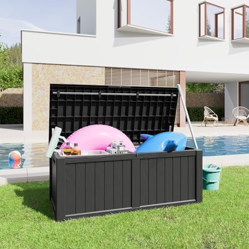 100 Gallon Resin Deck Box, Lockable Patio Outdoor Storage, Waterproof - Black F75230