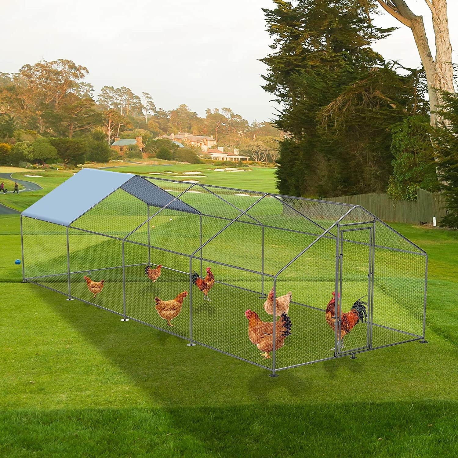 Chicken Coop Outdoor Walk-in Poultry Cage with Waterproof Cover J391846