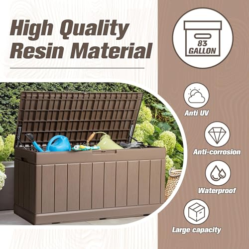 31 Gallon Resin Deck Box Waterproof Indoor Outdoor Storage for Patio Cushions and Garden Tools L90121
