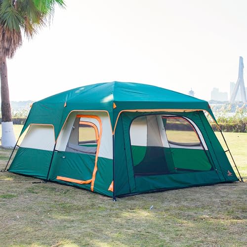 Extra Large Family Cabin Tent for Camping, 2 Rooms, 3 Doors, Waterproof E6603
