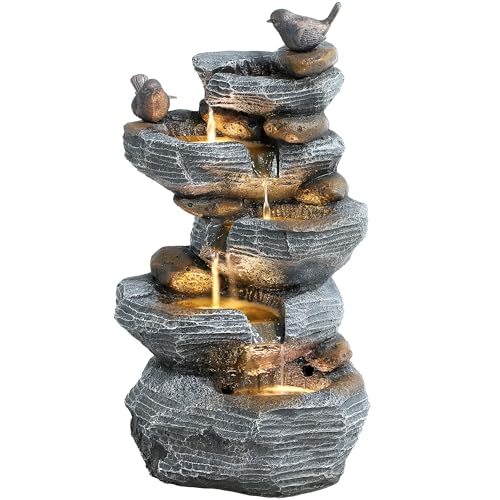 5-Tier Cascading Rock Water Fountain Outdoor Garden with Lights N292007