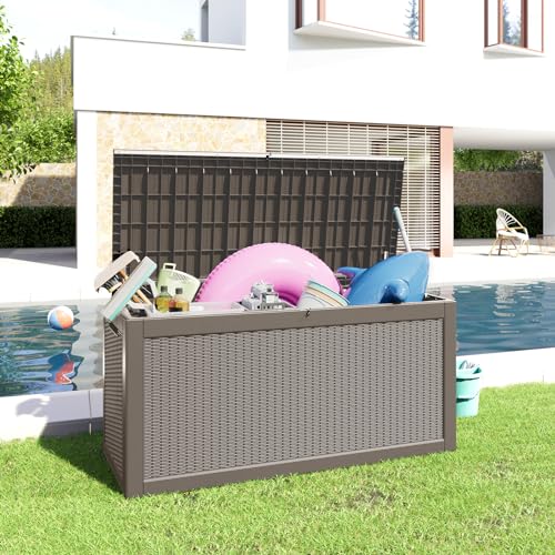 100 Gallon Resin Deck Box, Lockable Patio Outdoor Storage, Waterproof - Black F75230