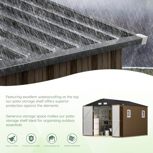 Outdoor Steel Storage Shed with Lockable Doors and Windows E249038