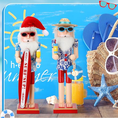 15 Inch Christmas Nutcracker Wooden Surfer Santa Beach Tabletop Decor H68898