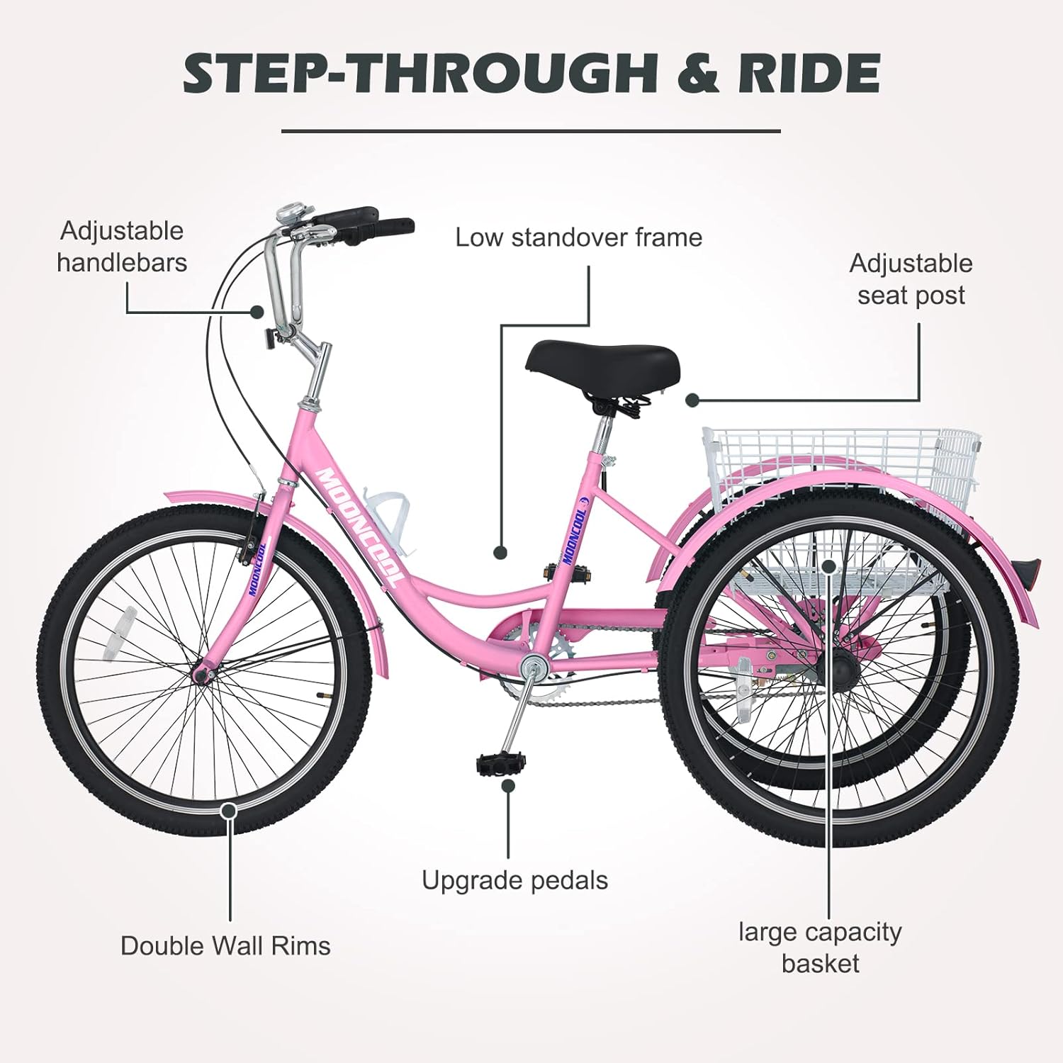 Adult Tricycle 24 Inch, Single Speed 3 Wheel Bike with Shopping Basket D5158