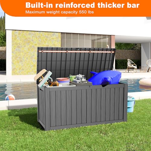 100 Gallon Resin Deck Box, Lockable Patio Outdoor Storage, Waterproof - Black F75230