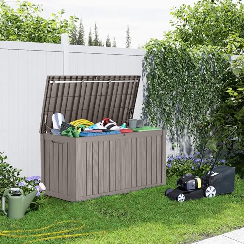 100 Gallon Resin Deck Box, Lockable Patio Outdoor Storage, Waterproof - Black F75230
