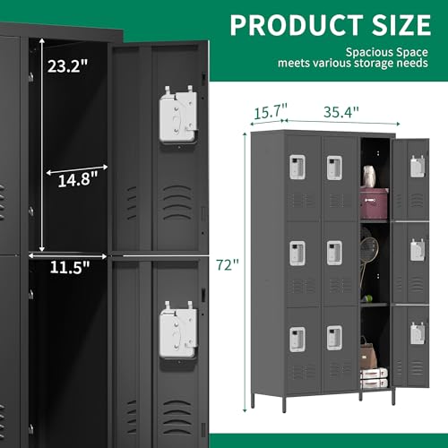 3-Door Steel Storage Locker with Shelves and Hooks I822961