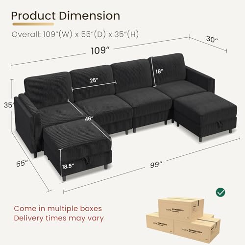 Modular Sectional Sofa Bed with Storage Ottoman, Beige S706