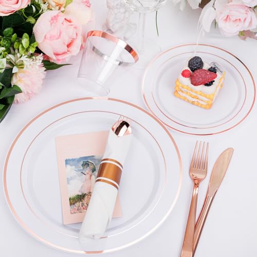 350PCS Clear Gold Plastic Dinnerware Set for 50 Guests, Disposable Plates, Cups & Silverware N692