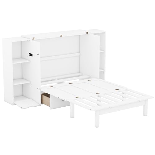 Queen Size Murphy Wall Bed with Storage and Bookcase Headboard J770