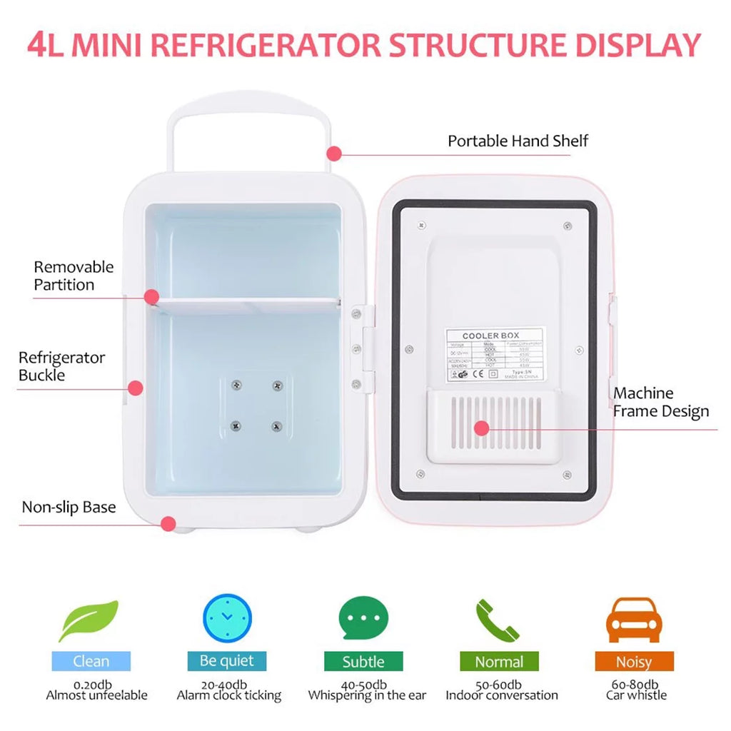 Mini Car Fridge 4L Portable Cooler & Warmer for Travel, Pink X986