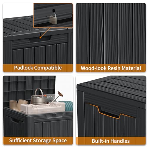 100 Gallon Resin Deck Box, Lockable Patio Outdoor Storage, Waterproof - Black F75230