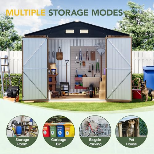 Outdoor Storage Shed 10 x 12 ft Metal Garden Utility with Lockable Doors U582216