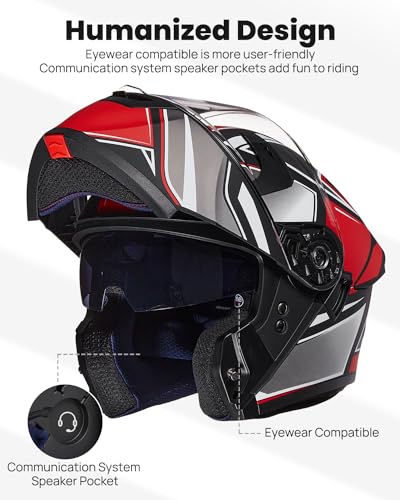 Adult Motorcycle Helmet Dual Visor Flip Up Modular Full Face W310064