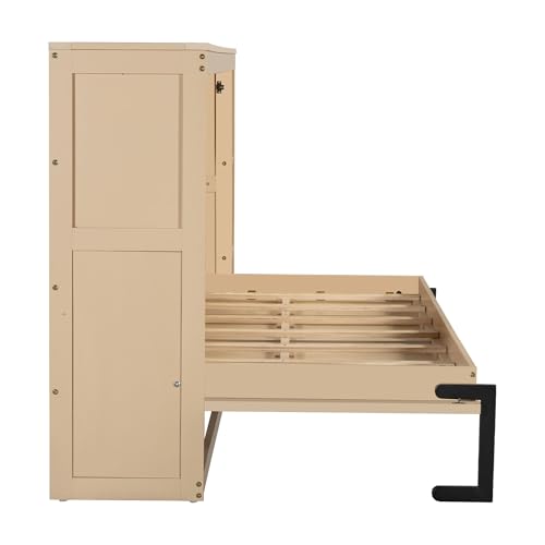 Full Size Horizontal Murphy Bed with Shelves, Foldable into Cabinet W154373