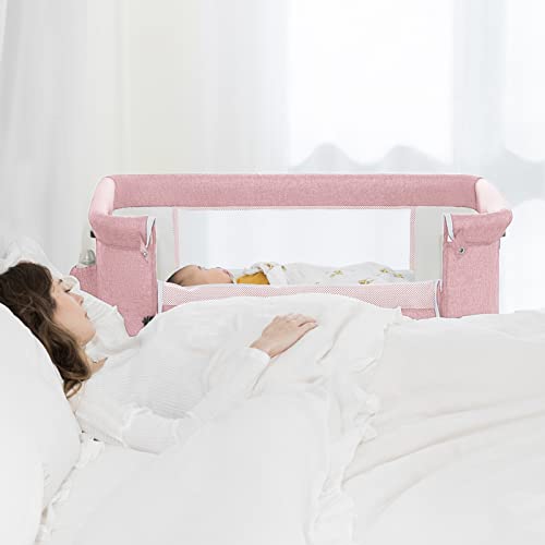 Baby Bassinet Bedside Sleeper with Storage Basket, Easy Folding, Adjustable, Pink D26019