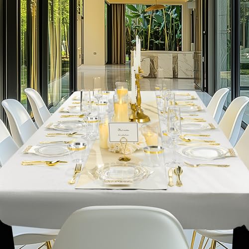 350 PCS Gold Plastic Plates with Cups, Silverware and Napkins for Party L8169