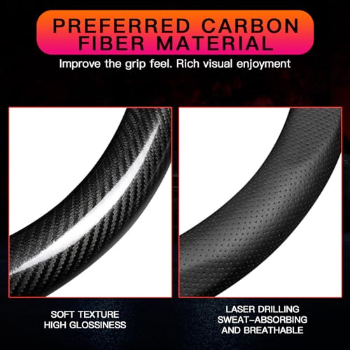 Carbon Fiber Breathable Steering Wheel Cover, Non-Slip, Universal Fit for Most Cars H394