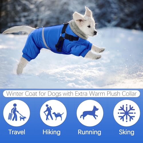 Black Dog Winter Coat with Harness, Reflective Waterproof Jacket for Small Dogs O43201