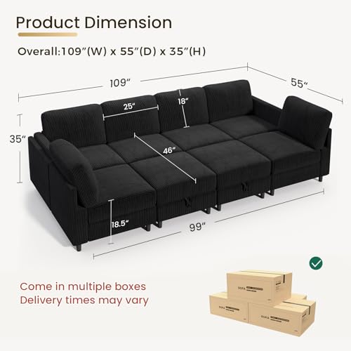 Modular Sectional Sofa Bed with Storage Ottoman, Beige S706