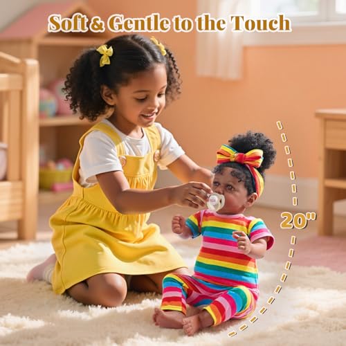 Reborn Baby Doll Black - Lifelike Soft Body African American Newborn Girl 20 Inch Gift Set with Toy Accessories Q335463