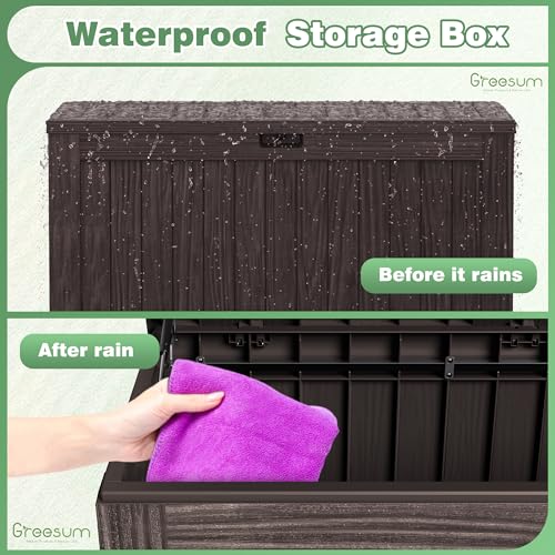 Outdoor Storage Box 120 Gallon with Lock, Resin Deck Box for Patio and Garden A6689