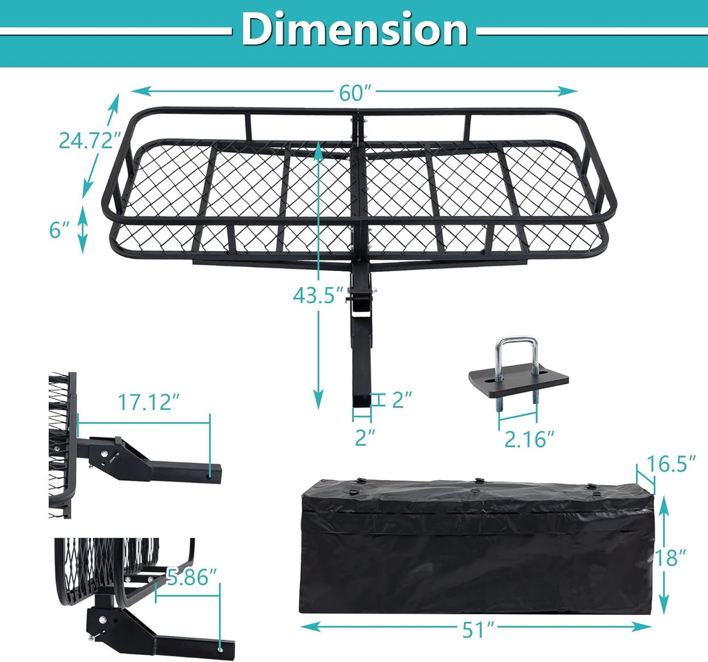 Cargo Rack Carrier with Folding Basket and Hitch Stabilizer K32305