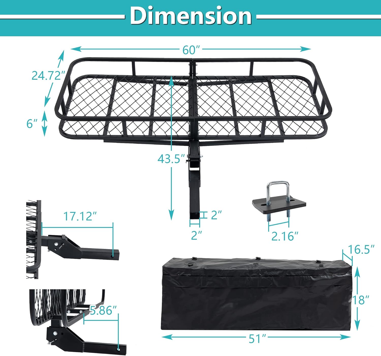 Cargo Rack Carrier with Folding Basket and Hitch Stabilizer K32305