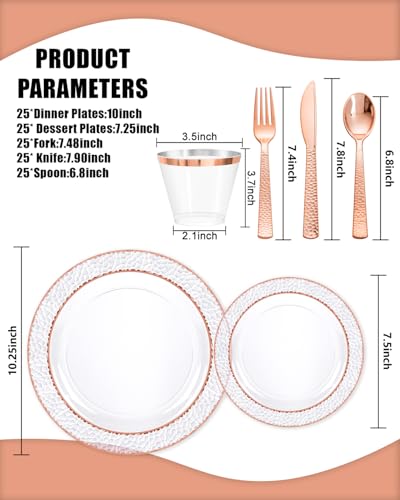 350PCS Clear Plastic Plates with Gold Trim for 50 Guests, Disposable Dinnerware Set O686017