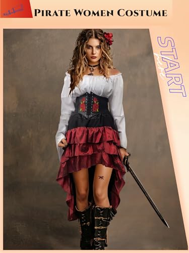 Pirate Costume for Women with Shirt Skirt Corset Belt K4037