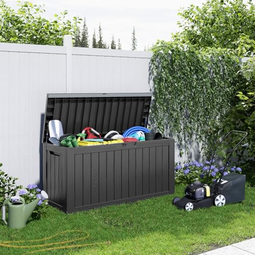 100 Gallon Resin Deck Box, Lockable Patio Outdoor Storage, Waterproof - Black F75230