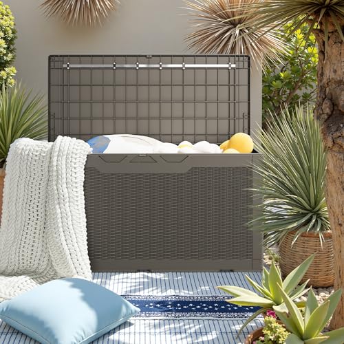31 Gallon Resin Deck Box Waterproof Indoor Outdoor Storage for Patio Cushions and Garden Tools L90121
