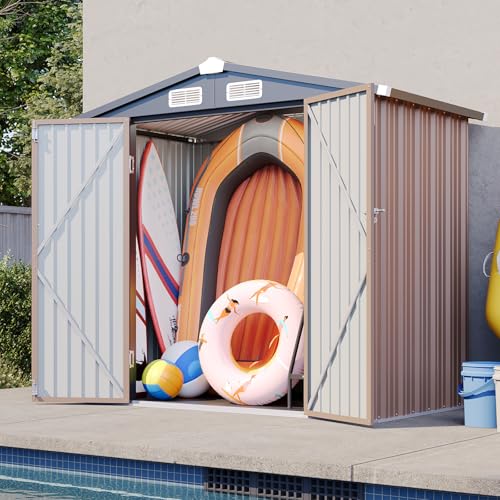 Galvanized Steel Storage Shed with Triple Doors, Weatherproof Outdoor Utility Shed P600721