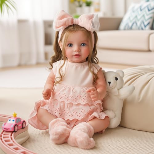 Lifelike Reborn Baby Doll 20 Inch Brown Hair Girl with Clothes and Toy Accessories H822