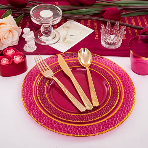 350PCS Clear Plastic Plates with Gold Trim for 50 Guests, Disposable Dinnerware Set O686017