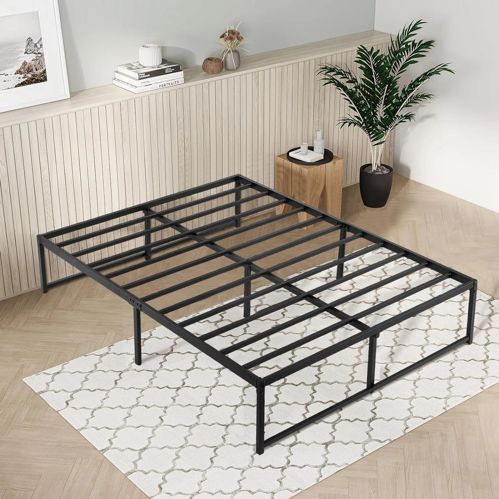 Metal Platform Bed Frame with Heavy Duty Steel Slats, Black B451997