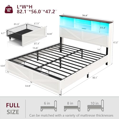 Antique White Twin Bed Frame with Bookshelf Headboard and Charging Station W2836