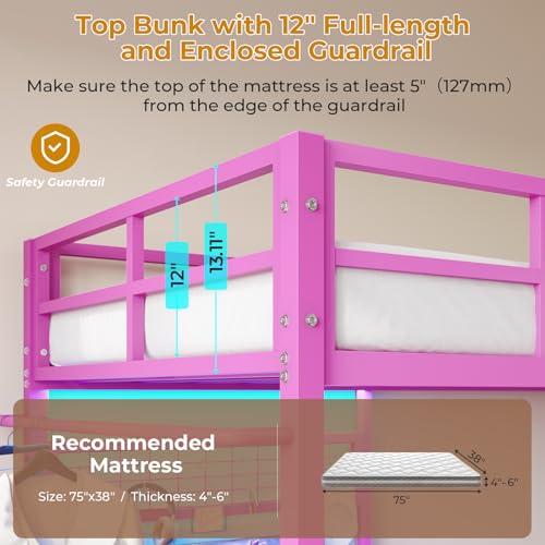 Twin Over Twin Bunk Bed with Desk, Charging Station and LED Lights F705929