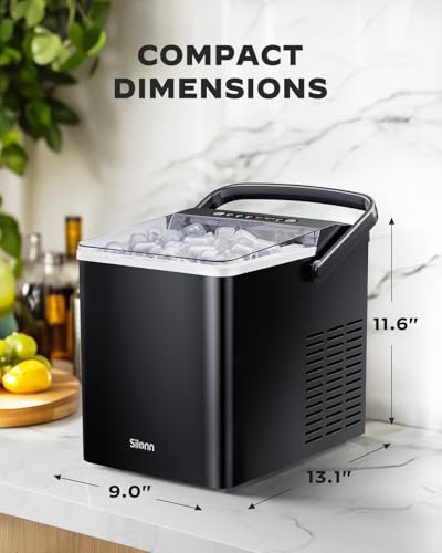 Ice Maker Countertop, 26Lbs/24H, Self-Cleaning, 9 Cubes in 6 Mins, Black F4142