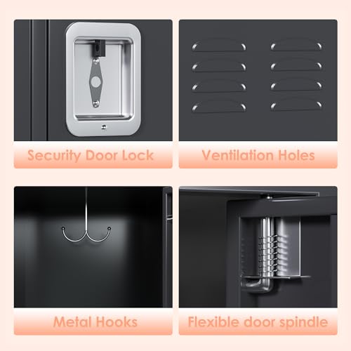 6 Door Metal Storage Locker with 18 Hooks, Black & Dark Grey K6611