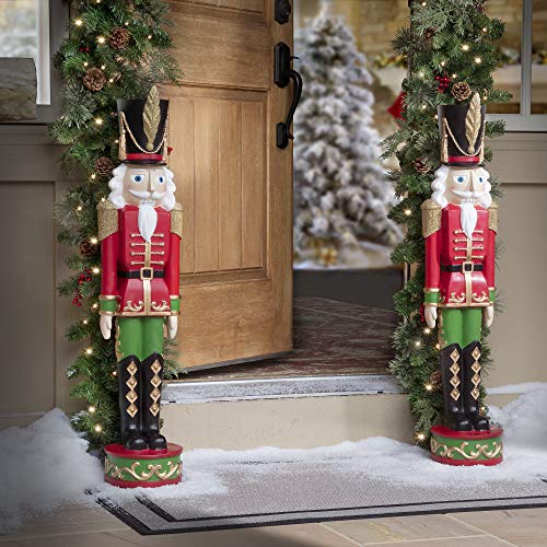 Red and Green Christmas Nutcracker Holiday Decoration, 37-inch Freestanding Resin I1504