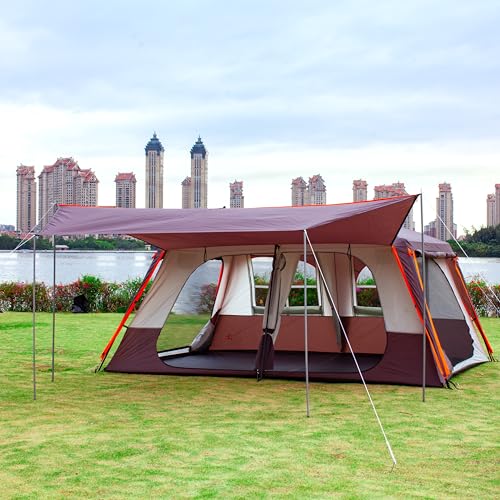 Extra Large Family Cabin Tent for Camping, 2 Rooms, 3 Doors, Waterproof E6603