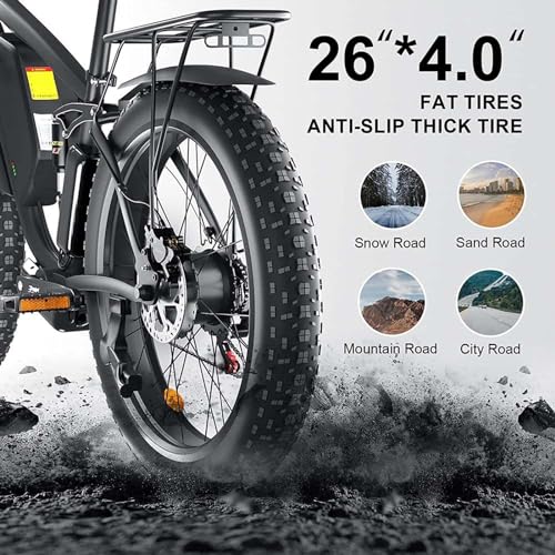 Electric Bike for Adults, 35 Mph 60 Miles, 48V 22.4Ah Fat Tire, 26'' Full Suspension N69506